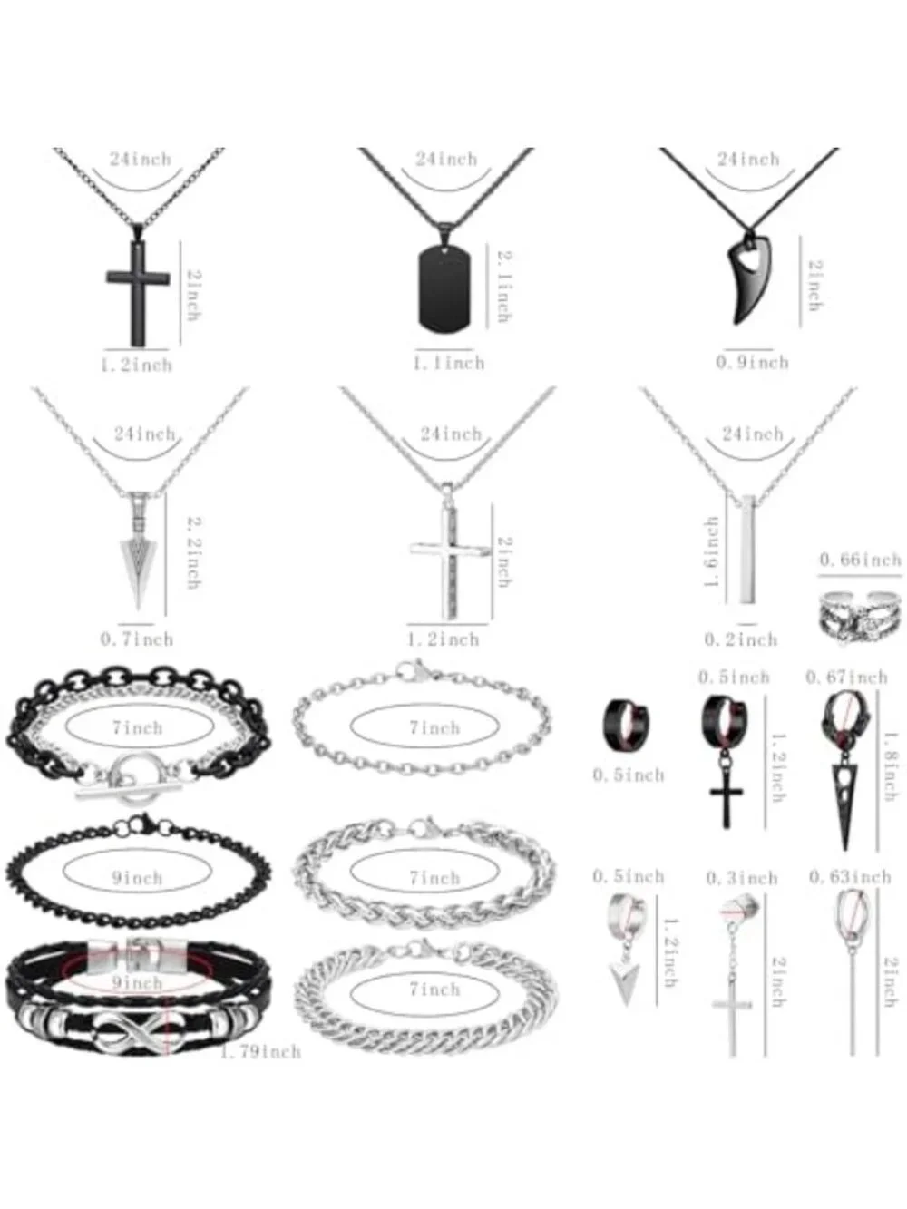 Stainless Steel 31-Piece Jewelry Set for Men & Women - Necklaces, Bracelets
